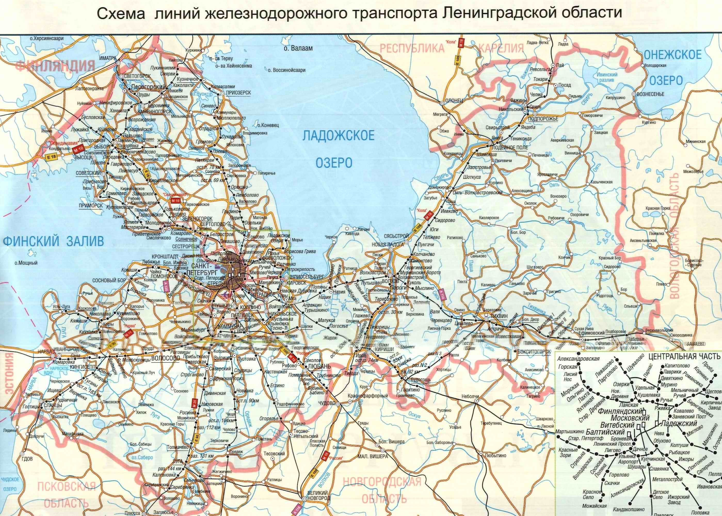 Карта железных дорог Ленинградской области